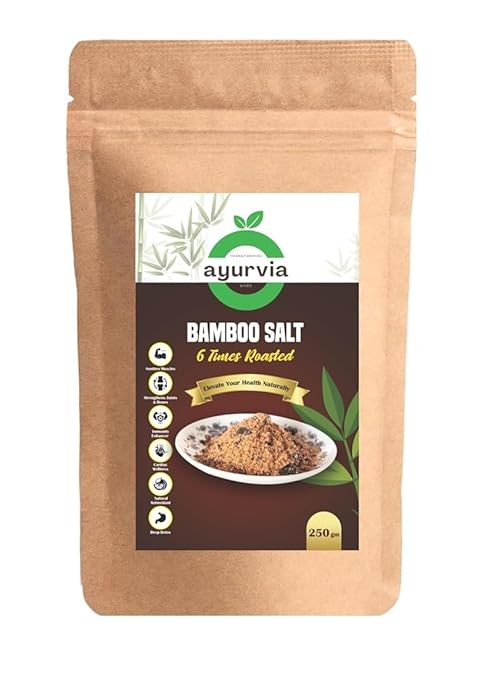 Ayurvia Bamboo Salt - 6 Times Roasted, 250g | Natural Antioxidant & Deep Detox | Boosts Immunity, Strengthens Joints & Bones | Cardiac Wellness, Skin & Oral Care | Premium Mineral-Rich Salt