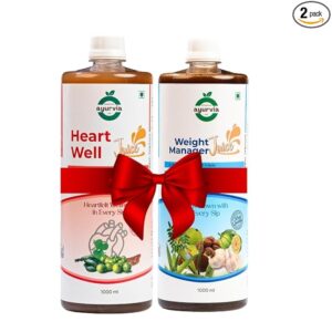 Ayurvia Herbal Juice for Heart Health & Weight Loss – 1l Each, Pack of 2 | Heart Well & Weight Manager Combo