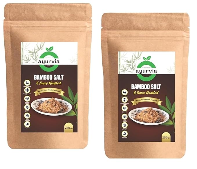 Ayurvia Bamboo Salt - 6 Times Roasted, 250g | Natural Antioxidant & Deep Detox | Boosts Immunity, Strengthens Joints & Bones | Cardiac Wellness, Skin & Oral Care | Premium Mineral-Rich Salt (250 g (Pack of 2))