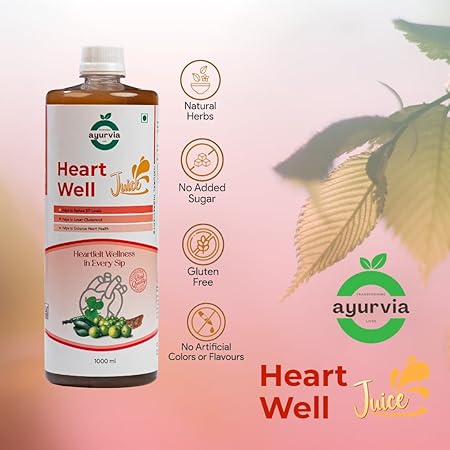 Ayurvia Heart Well BP Care Juice - 1L | Ayurvedic BP & Cholesterol Control Juice | Arjun, Amla, Ashok, Cinnamon | No Sugar | Herbal Tonic for Heart Health & Blood Pressure Support