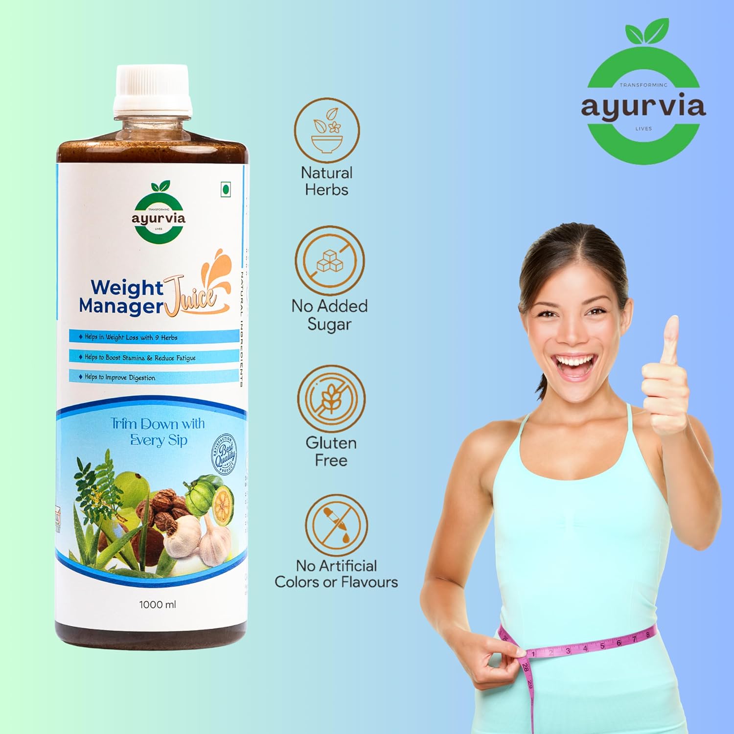 Ayurvia Fat Reducer Weight Management Juice for Men & Women, 1L - Ayurvedic Juice with Amla, Harad, Green Tea, Giloy | Supports Weight Loss, Boosts Metabolism, Improves Digestion Herbal Supplement - Image 5