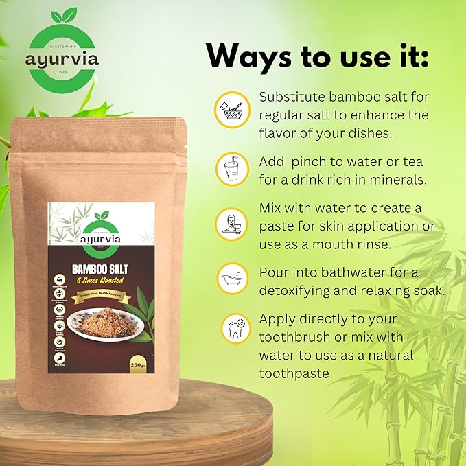Ayurvia Bamboo Salt - 6 Times Roasted, 250g | Natural Antioxidant & Deep Detox | Boosts Immunity, Strengthens Joints & Bones | Cardiac Wellness, Skin & Oral Care | Premium Mineral-Rich Salt - Image 5