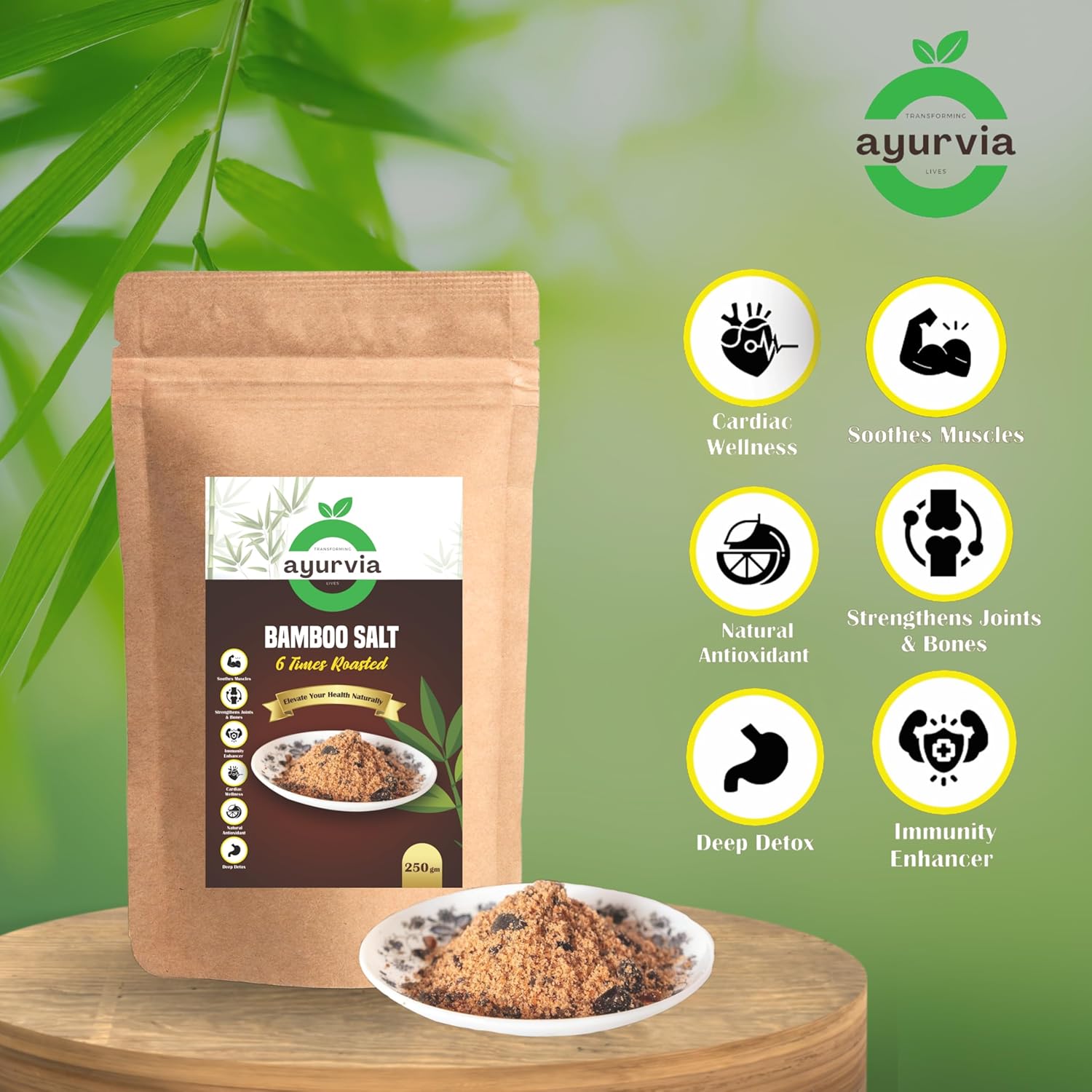 Ayurvia Bamboo Salt - 6 Times Roasted, 250g | Natural Antioxidant & Deep Detox | Boosts Immunity, Strengthens Joints & Bones | Cardiac Wellness, Skin & Oral Care | Premium Mineral-Rich Salt - Image 6